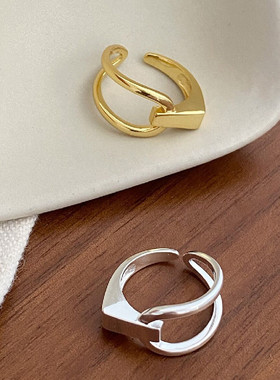 新款简约小众几何型光面不对称线条戒指冷淡风气质开口食指戒女戒