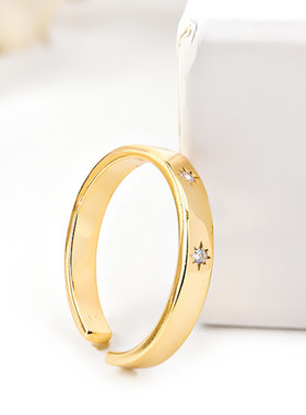 时尚个性极简风镶锆石指环开口简约设计潮ins金色太阳戒指女饰品