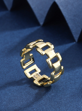 新品韩国链条锁链相扣设计感戒指简约时尚金属镂空戒指网红气质