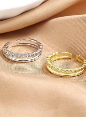 2023新款简约双层链条戒指女小清新甜美风网红ins锁链开口指环礼