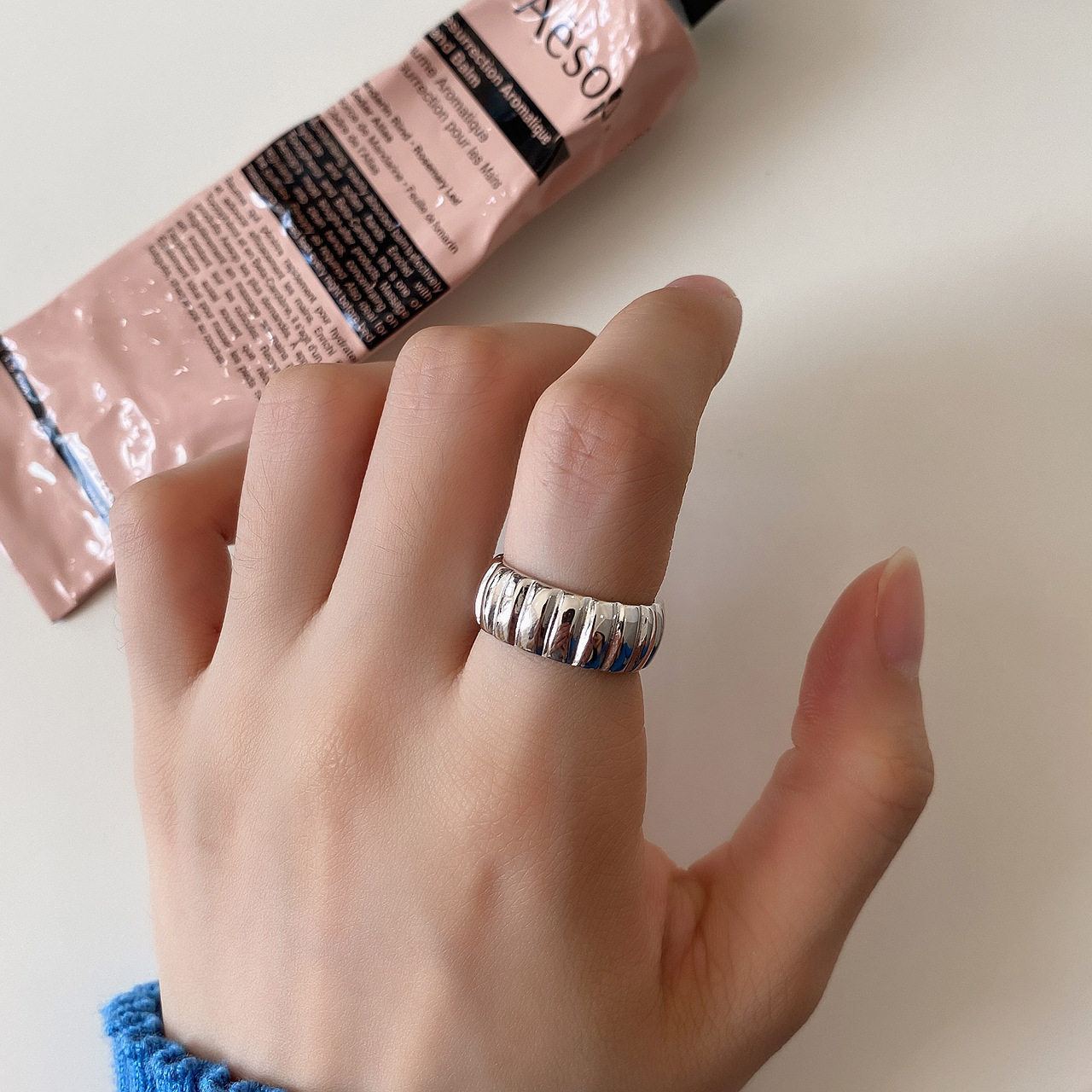 新款欧美新款麻花戒指重工宽版齿轮简约个性ins博主推介条纹指环