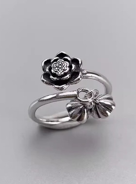 01988复古流苏莲蓬莲花戒指简约气质时尚个性高级感泰银指环饰品