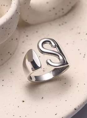 01325欧美风光面S字母戒指开口戒指设计感ins时尚潮人女款手饰品