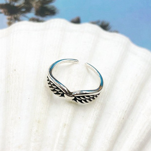 新品韩版个性爱心翅膀戒指女款简约设计小清新指环开口复古饰品戒