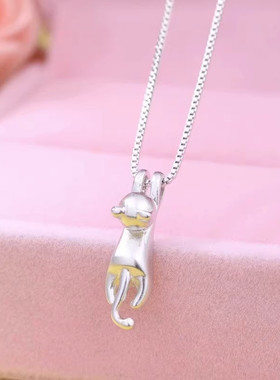 欧美时尚猫咪项链创意个性光面甜美攀爬猫项链韩版气质锁骨链饰品