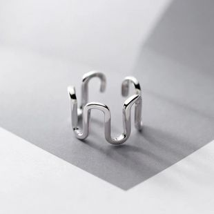 新款日韩系简约不规则U形戒指女时尚宽面几何型指环气质个性饰品