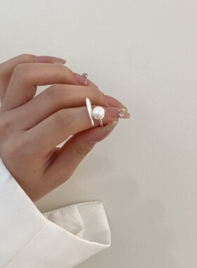 新款小众不规则珍珠戒指女冷淡风ins简约个性优雅气质开口指环