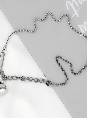 泰银光面爱心项链复古个性韩版小众设计锁骨链椭圆麻花心形项链女