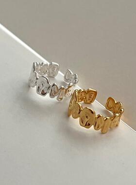 新品韩版小众设计简约不规则个性戒指女时尚新潮异形素银戒指环