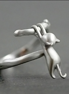 新款日韩流行慵懒小猫动物戒指 可爱小猫咪攀爬时尚节节高升指环