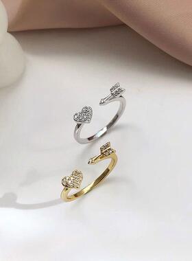 新款韩版一箭钟情戒指女锆石爱心开口戒简约设计感新款指环戒指戒