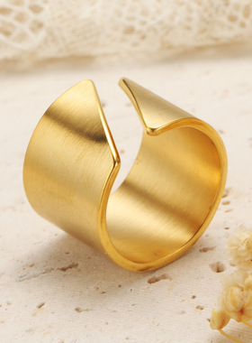 新款日韩风18K复古气质斜款开口戒指简约宽面几何不规则百搭指环