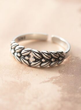 新品复古泰银时尚麦穗戒指大麦麦子做旧个性百搭潮流食指戒戒指