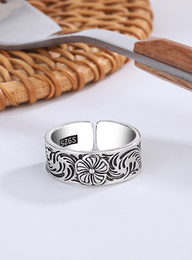 新品欧美风复古做旧凤尾花戒指女气质小清新个性设计感指环戒指戒