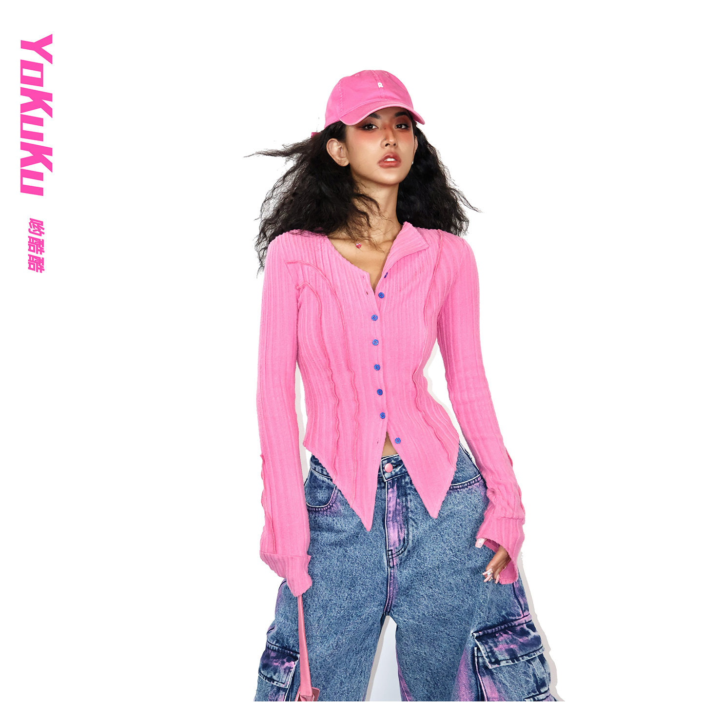 哟酷酷不规则裁片鱼骨修身外套