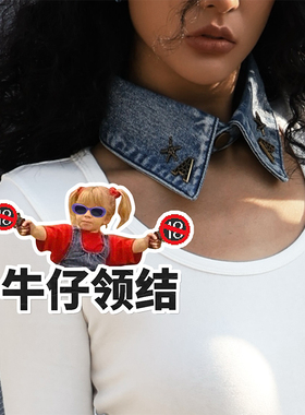 哟酷酷（朋克艺术生）复古原创设计水洗牛仔领结百搭字母假领颈圈