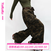 徒步十公里 美式 迷彩风琴口袋休闲百搭阔腿工装 哟酷酷 迷彩裤 女