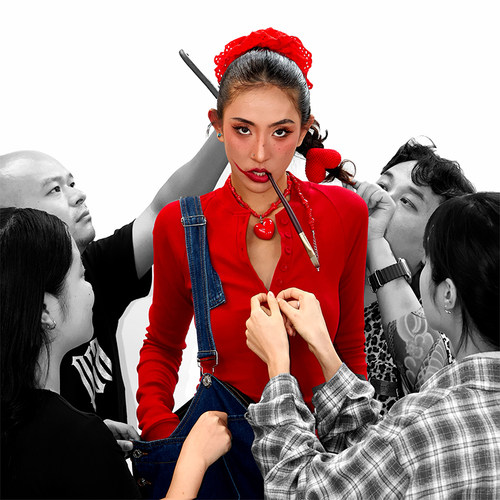 哟酷酷美式复古拇指扣长袖T恤女