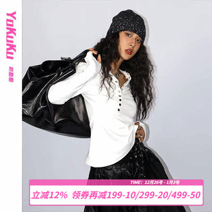 显瘦长袖 小众设计不规则斜边上衣女修身 T恤女 不羁女孩 哟酷酷