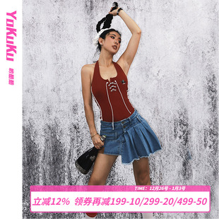 上衣女个性 哟酷酷 挂脖无袖 夏季 绑带显瘦美背背心女 疯狂周末