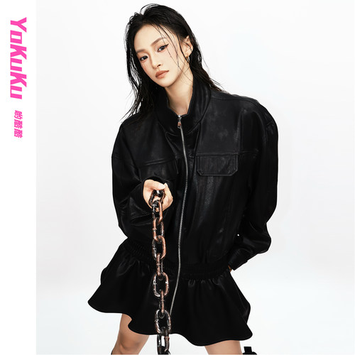 哟酷酷潮酷个性拉链皮夹克女