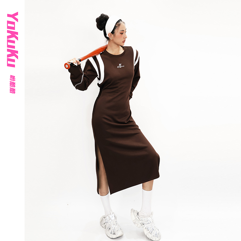 哟酷酷（天使密语）法式复古撞色拼接上衣女修身显瘦套头连衣裙女