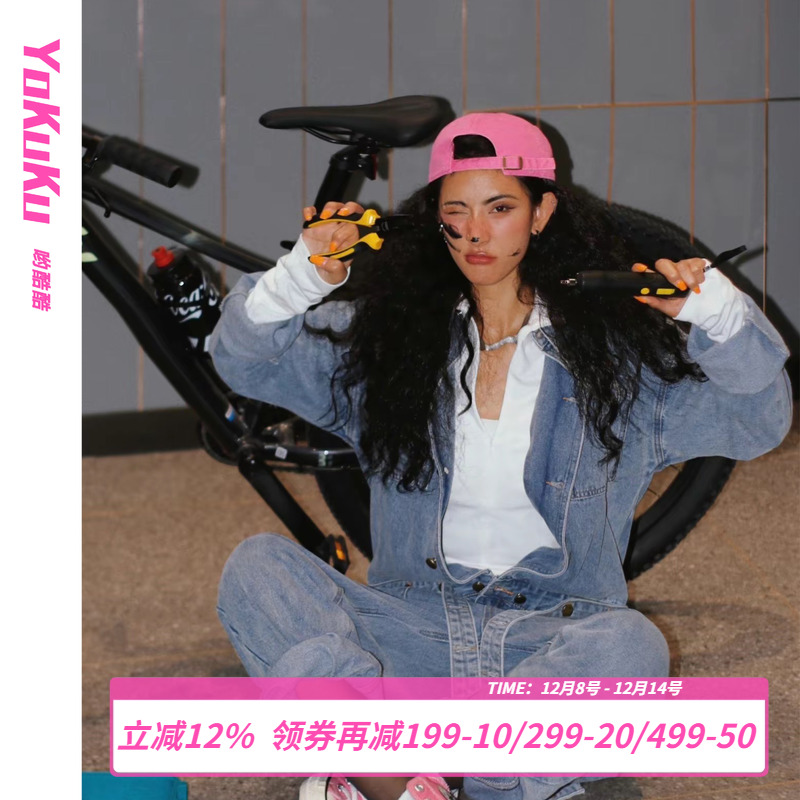 哟酷酷 秋冬季小众设计感牛仔裤女宽松气质辣妹街头个性连体衣女