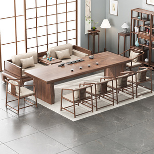 新中式全实木茶桌茶座椅一套原木大板茶台办公室客厅会客泡茶桌子