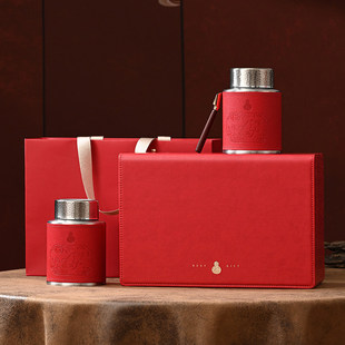 年礼高档皮盒茶叶包装礼盒不锈钢茶叶罐红茶乌龙茶空盒茶叶包装盒