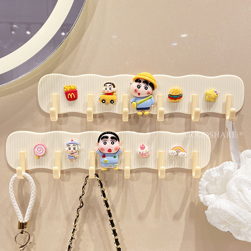 连排挂钩免打孔强力粘胶可爱卡通蜡笔小新家用浴室门后粘钩挂衣钩