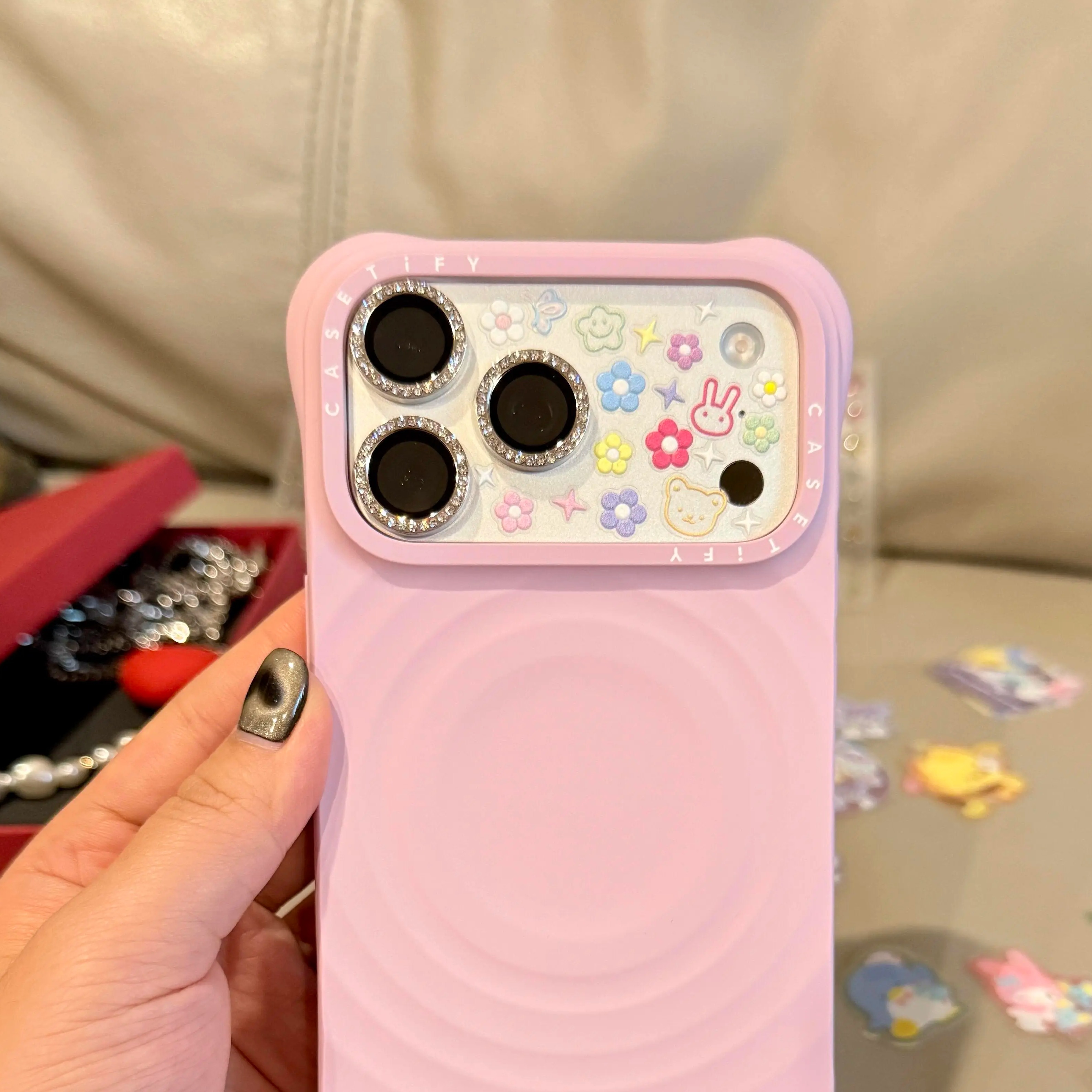 清新花朵镜头贴纸适用于iphone17promax浮雕卡通苹果手机diy装饰