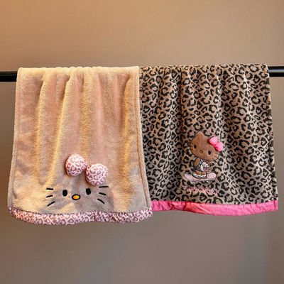 豹纹猫咪毛巾2026新款女加厚珊瑚绒吸水速干成人洗澡浴巾洗脸裹巾