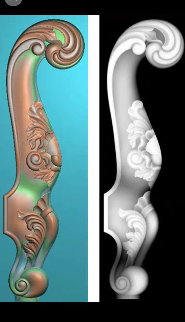 精雕图欧式洋花床头柜腿玫瑰沙发脚弧形双面立体浮雕图灰度图A12