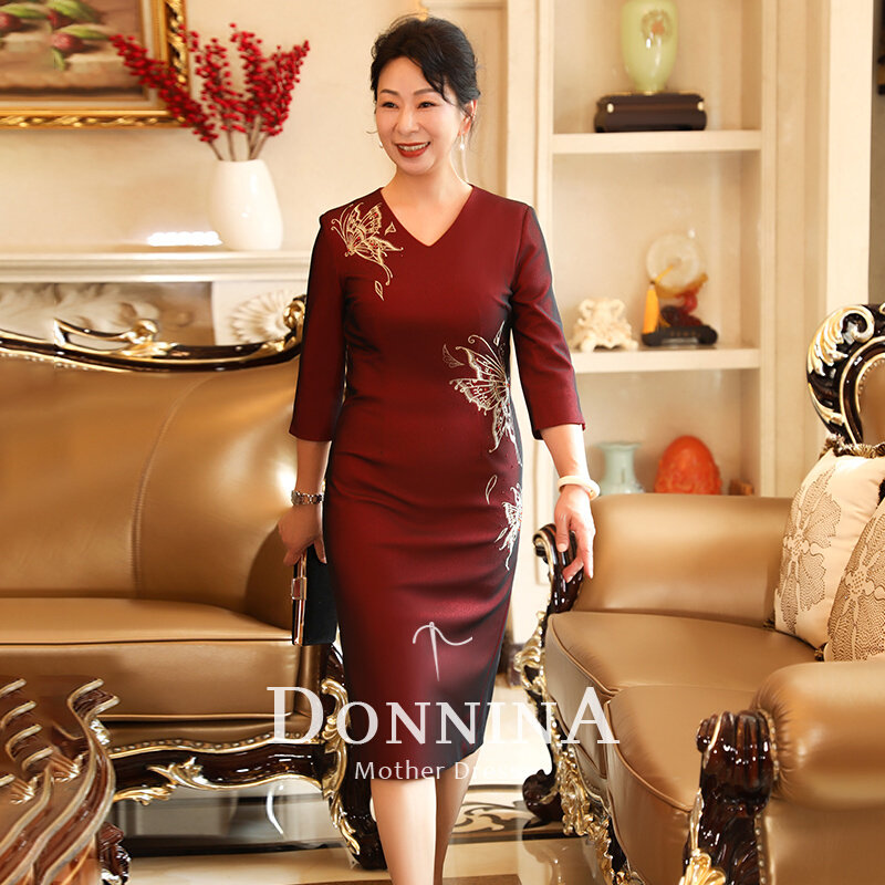 朵妮娜喜婆婆婚宴装旗袍春季大码长袖妈妈参加婚礼服裙高贵丈母娘