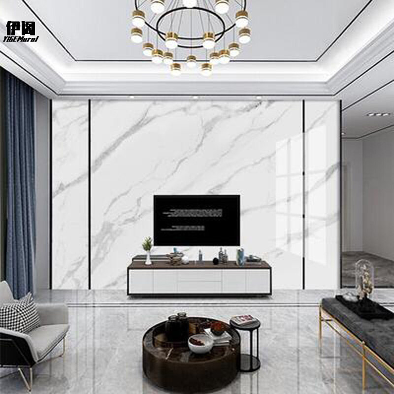 竹木纤维电视背景墙定制客厅快装集成墙板仿大理石扣板装饰护墙板