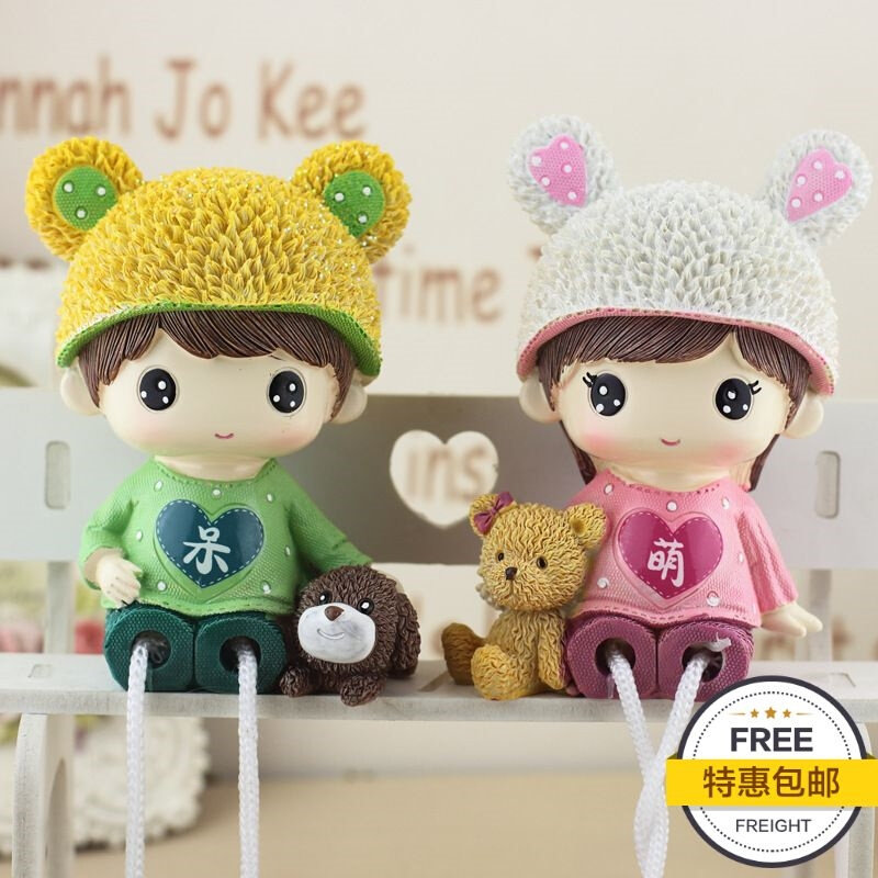 卧室装饰房间布置小摆件ins可爱情侣娃娃房间小摆件少女心桌面摆