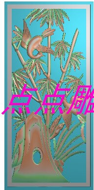 竖板竹林鸟精雕图灰度浮雕电脑雕刻图竹子鸟屏风竹子花鸟挂屏门板