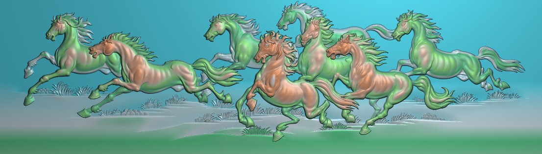 精雕图石雕图灰度图屏风挂屏壁画八骏图马到成功