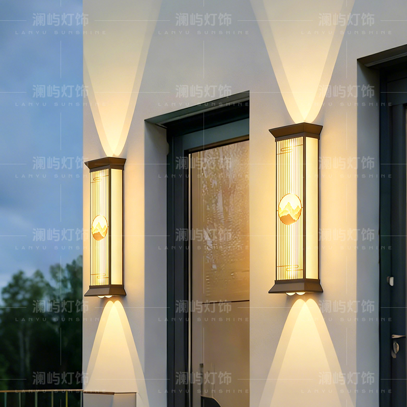 户外壁灯防水新中式别墅庭院灯上下射灯墙室外长条简约两侧LED灯