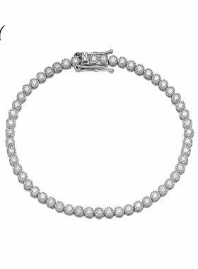 LUCKJAY S925纯银2mm小皇冠莫桑钻手链女轻奢气质高级感七夕礼物