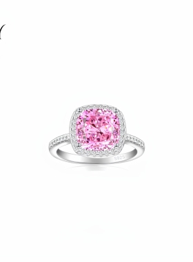 S925纯银戒指女方形玫瑰蜜镶