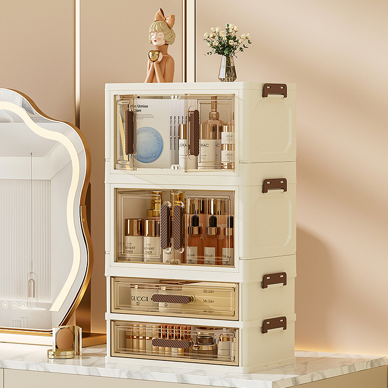 ins风化妆品收纳盒高级感桌面置物架多层抽屉小柜子双开门收纳架