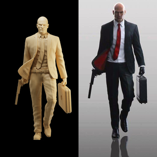 【杀手47】光头杀手 西装男 硬汉 1/64:人偶微缩车模场景 35模型