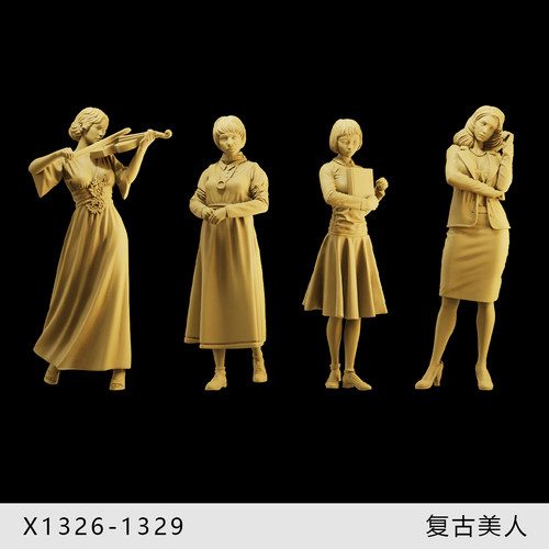 【复古美女】女律师 学生 音乐家1/64小人偶模型手办1:43微缩白模