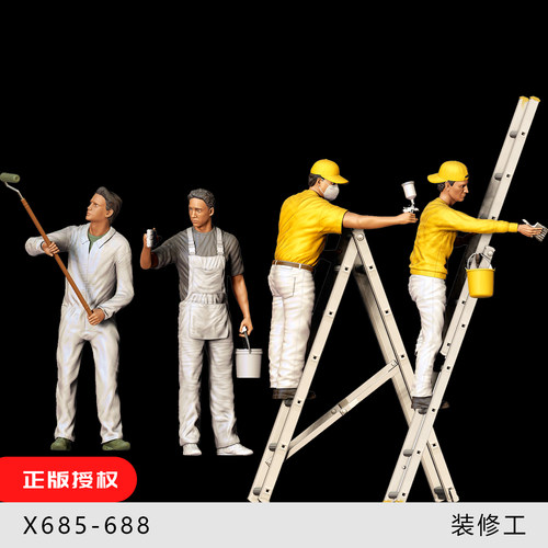 【装修工】梯子上的喷漆工 粉刷匠 1/64:人偶微缩车模场景 35模型