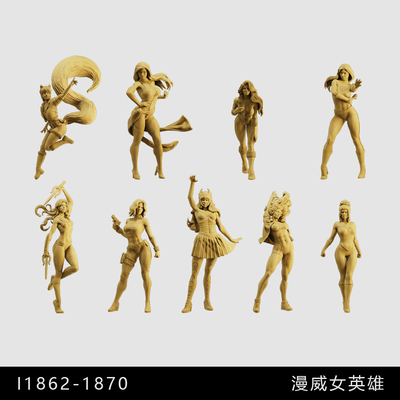 【漫威】黑寡妇 惊奇女士 艾丽卡1/64小人偶模型手办1:43微缩白模