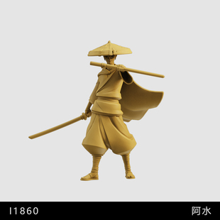 【蓝眼武士】阿水 封建时代 浪人1/64小人偶模型手办1:43微缩白模