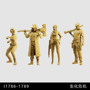 【生化危机】里昂雪梨 吉尔 卡尔1/64小人偶模型手办1:43微缩白模