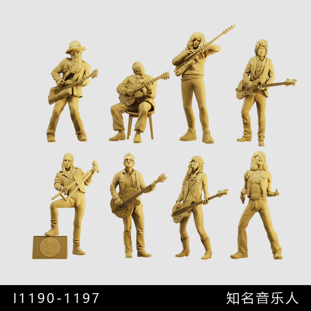 【知名音乐人】摇滚吉他 贝斯手 1/64小人偶模型手办1:43微缩白模