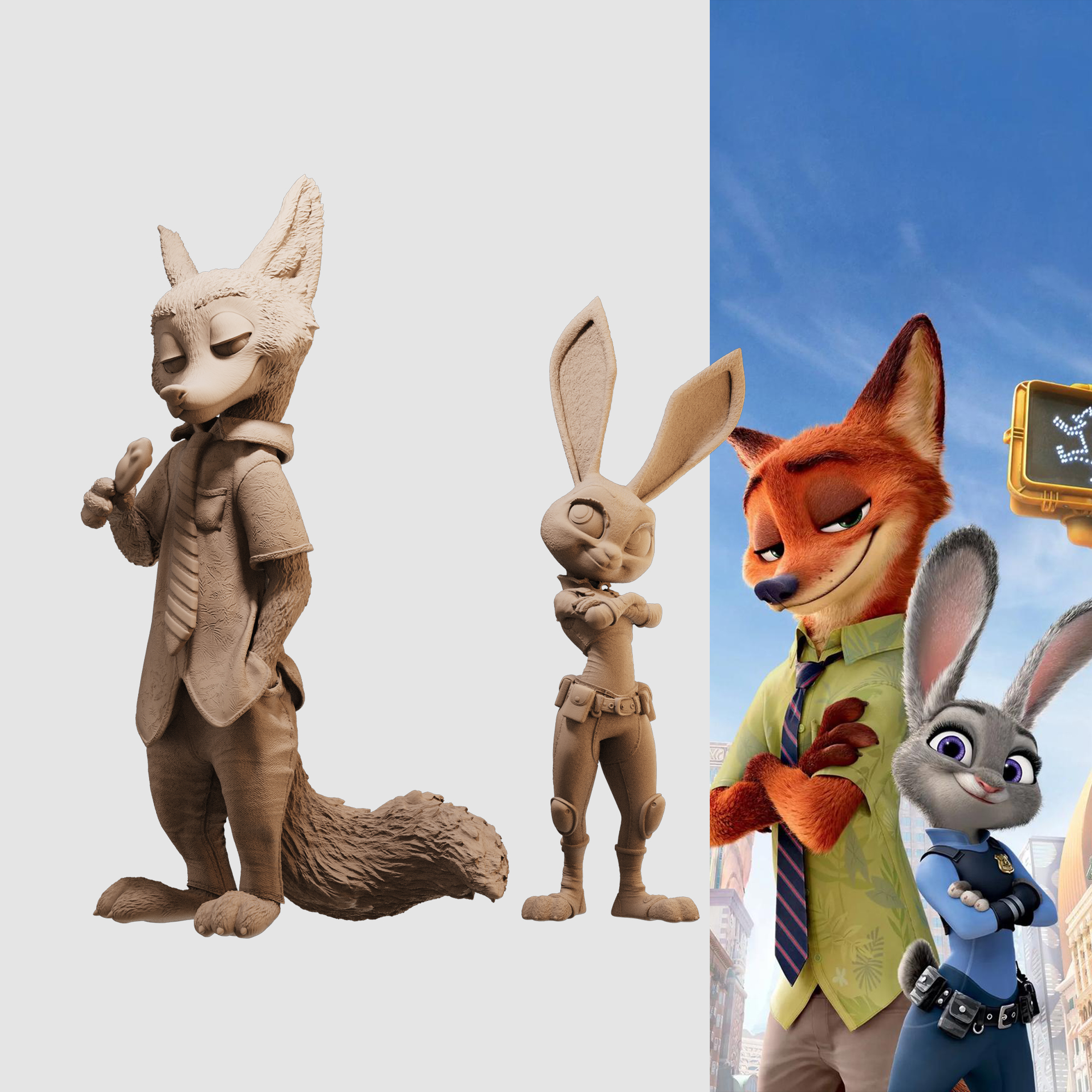 【疯狂动物城】兔朱迪和狐尼克 1/64人偶模型手办 43比例微缩白模